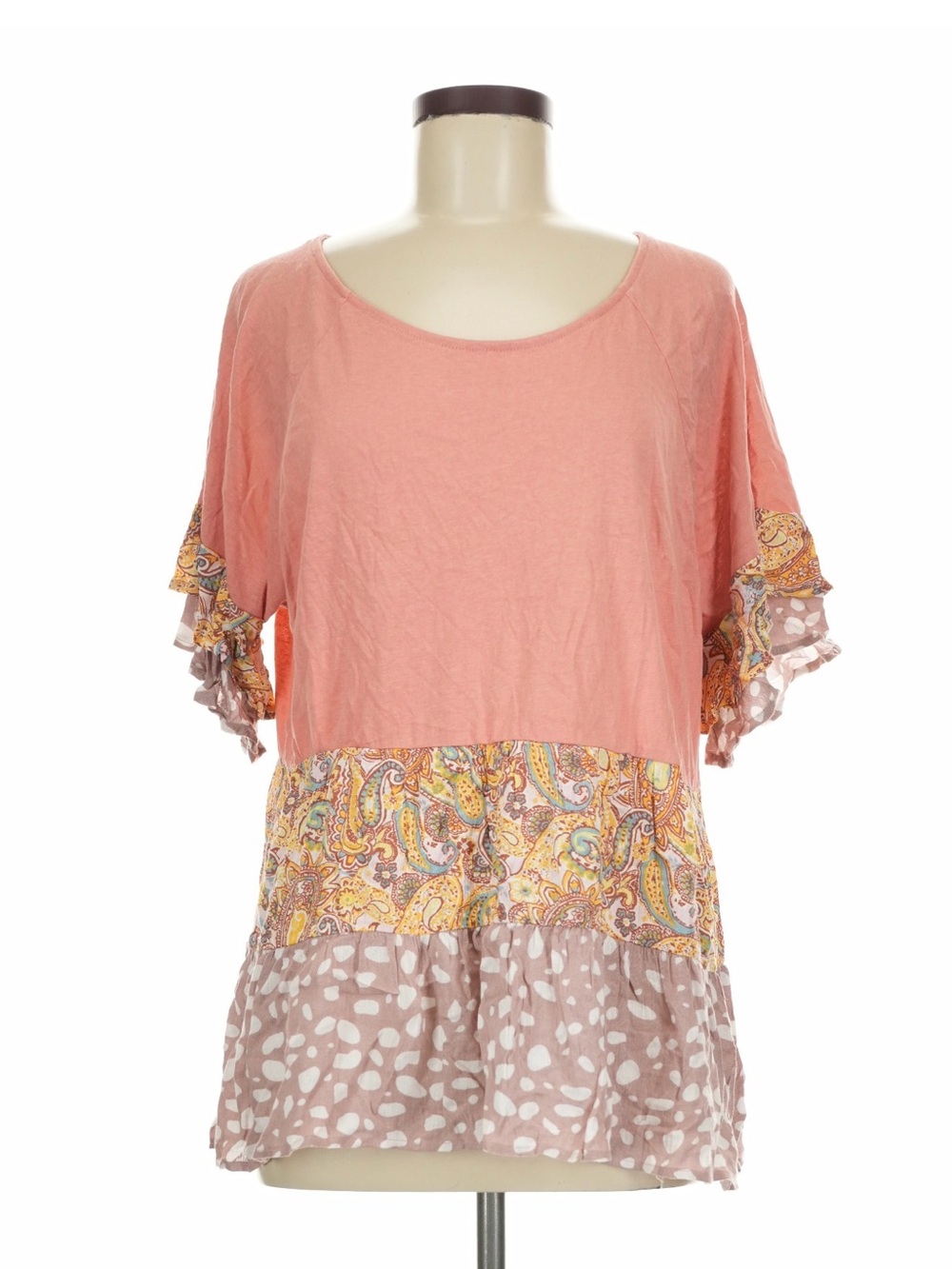 Umgee Boho Mixed Pattern Ruffle Top ☀️ - Picture 2 of 4